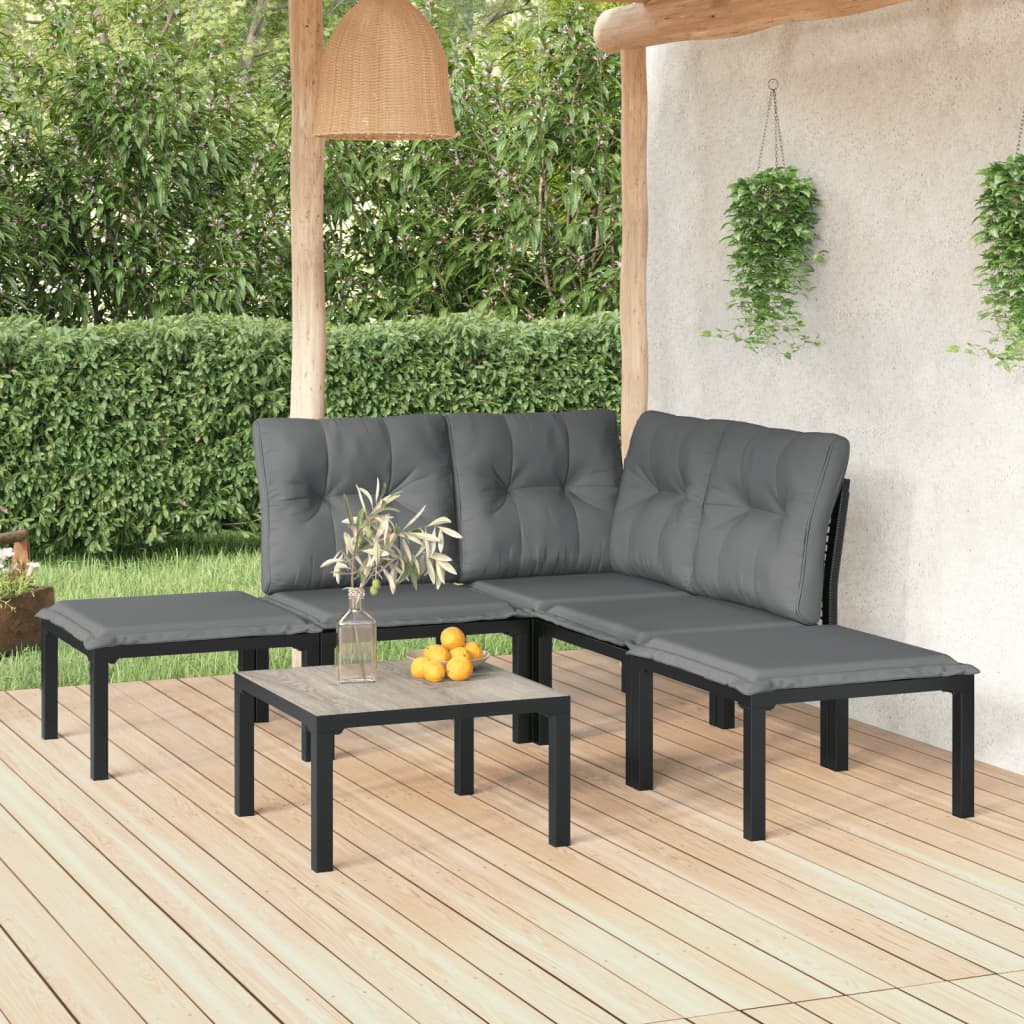 6-delige Loungeset poly rattan zwart en grijs