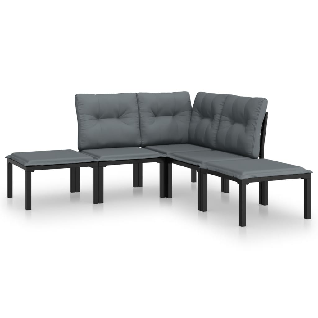 6-delige Loungeset poly rattan zwart en grijs