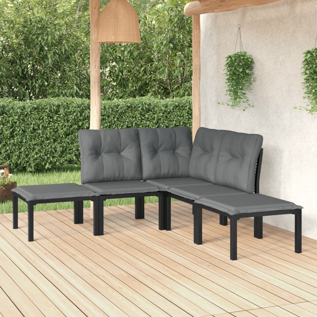 6-delige Loungeset poly rattan zwart en grijs