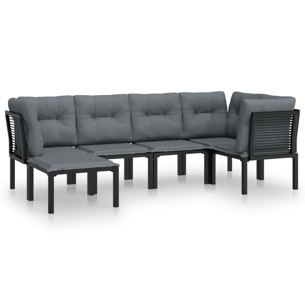 7-delige Loungeset poly rattan zwart en grijs