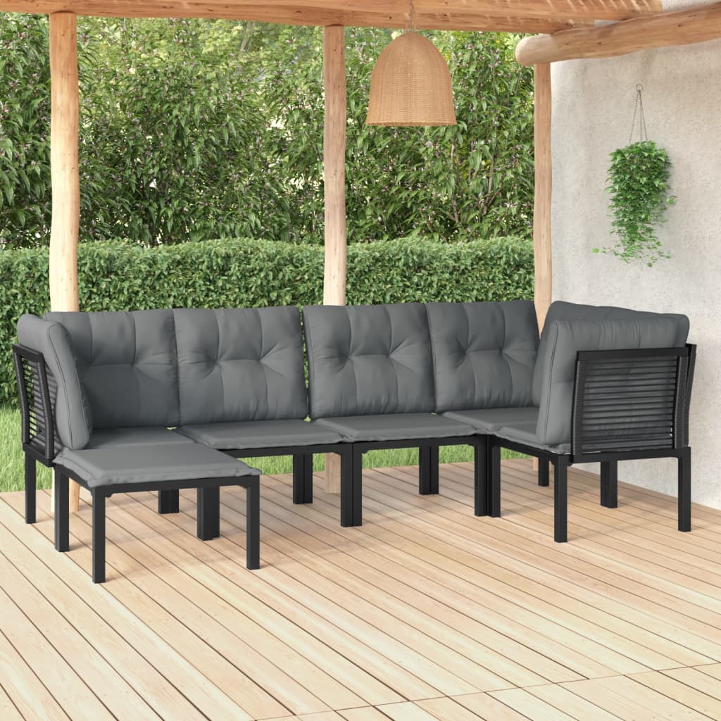 7-delige Loungeset poly rattan zwart en grijs