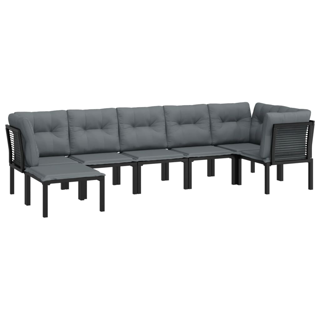 7-delige Loungeset poly rattan zwart en grijs