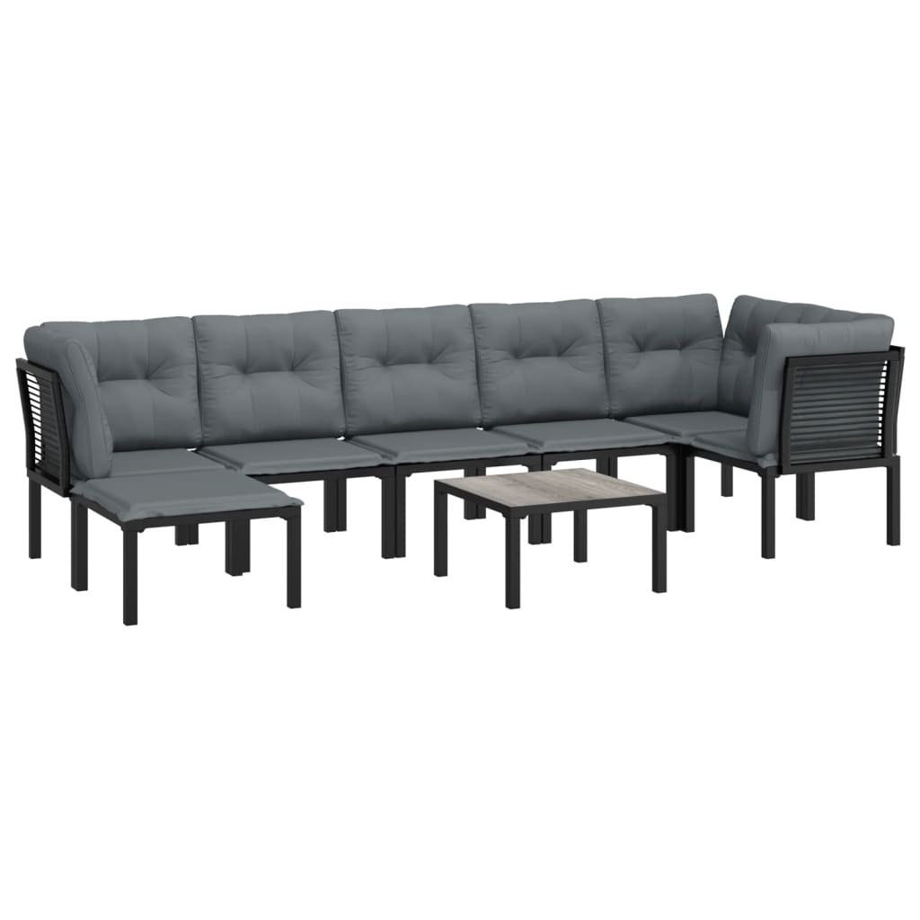 7-delige Loungeset poly rattan zwart en grijs