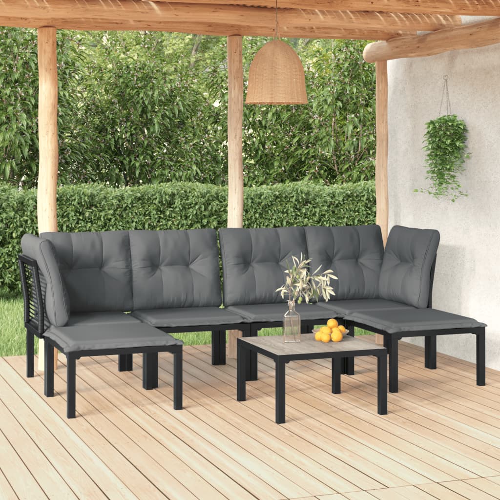 7-delige Loungeset poly rattan zwart en grijs