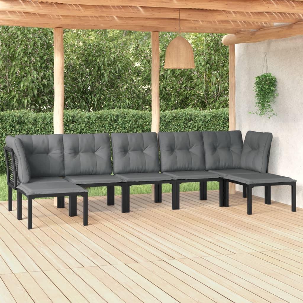 7-delige Loungeset poly rattan zwart en grijs