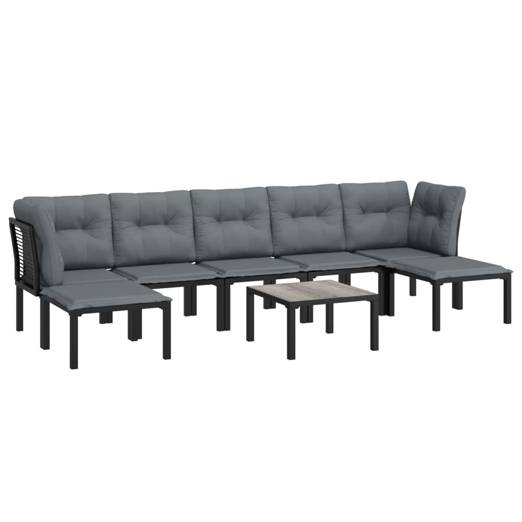 7-delige Loungeset poly rattan zwart en grijs