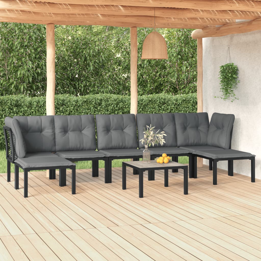 7-delige Loungeset poly rattan zwart en grijs