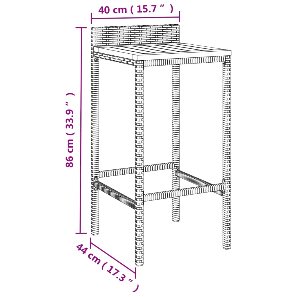 3-delige Tuinbarset poly rattan en massief acaciahout