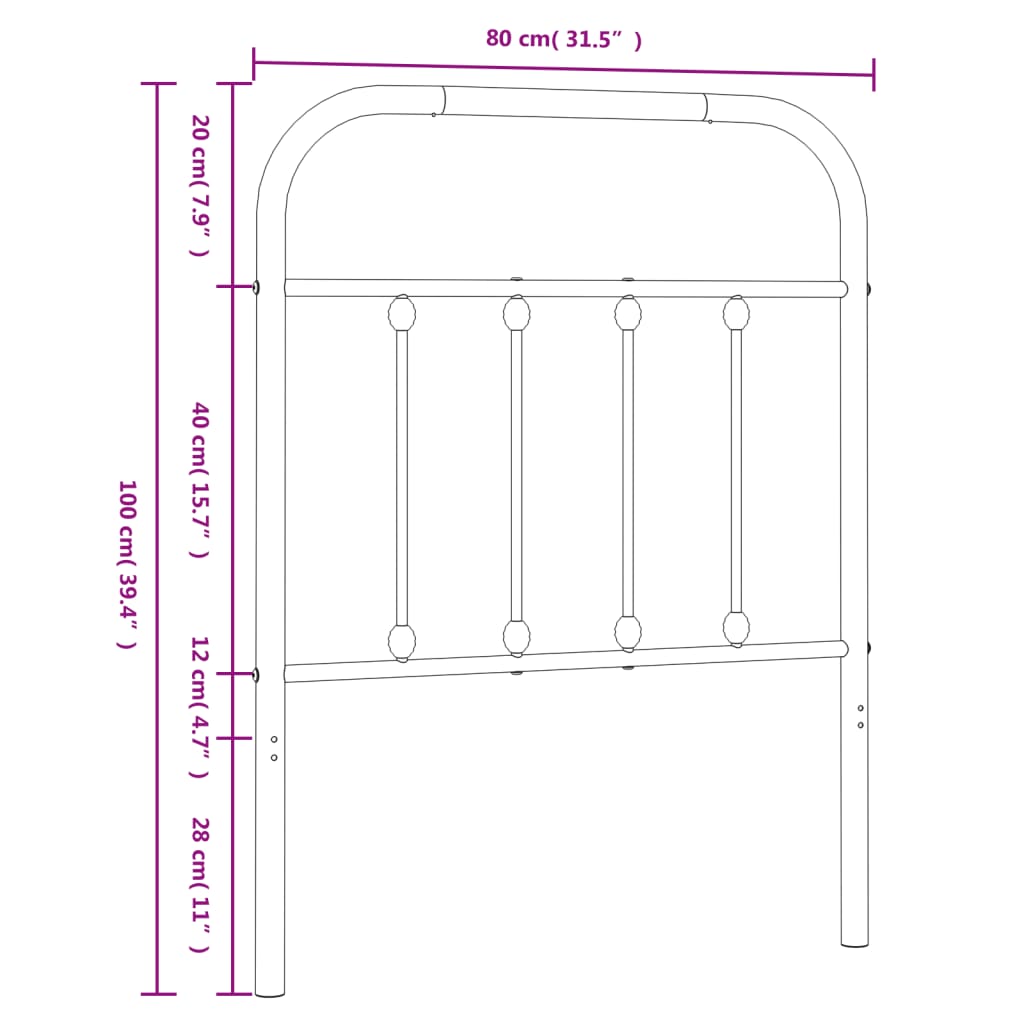 Hoofdbord metaal 120 cm