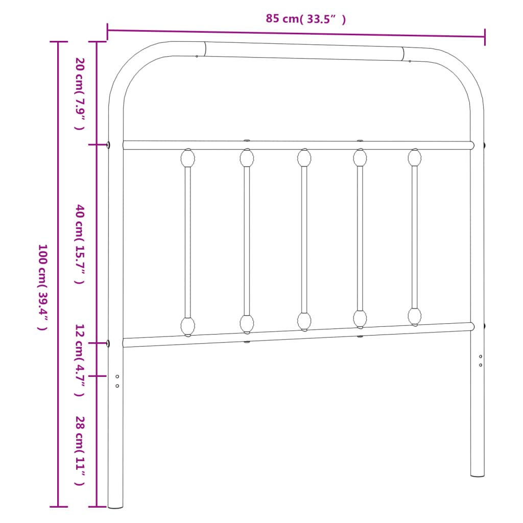 Hoofdbord metaal 120 cm