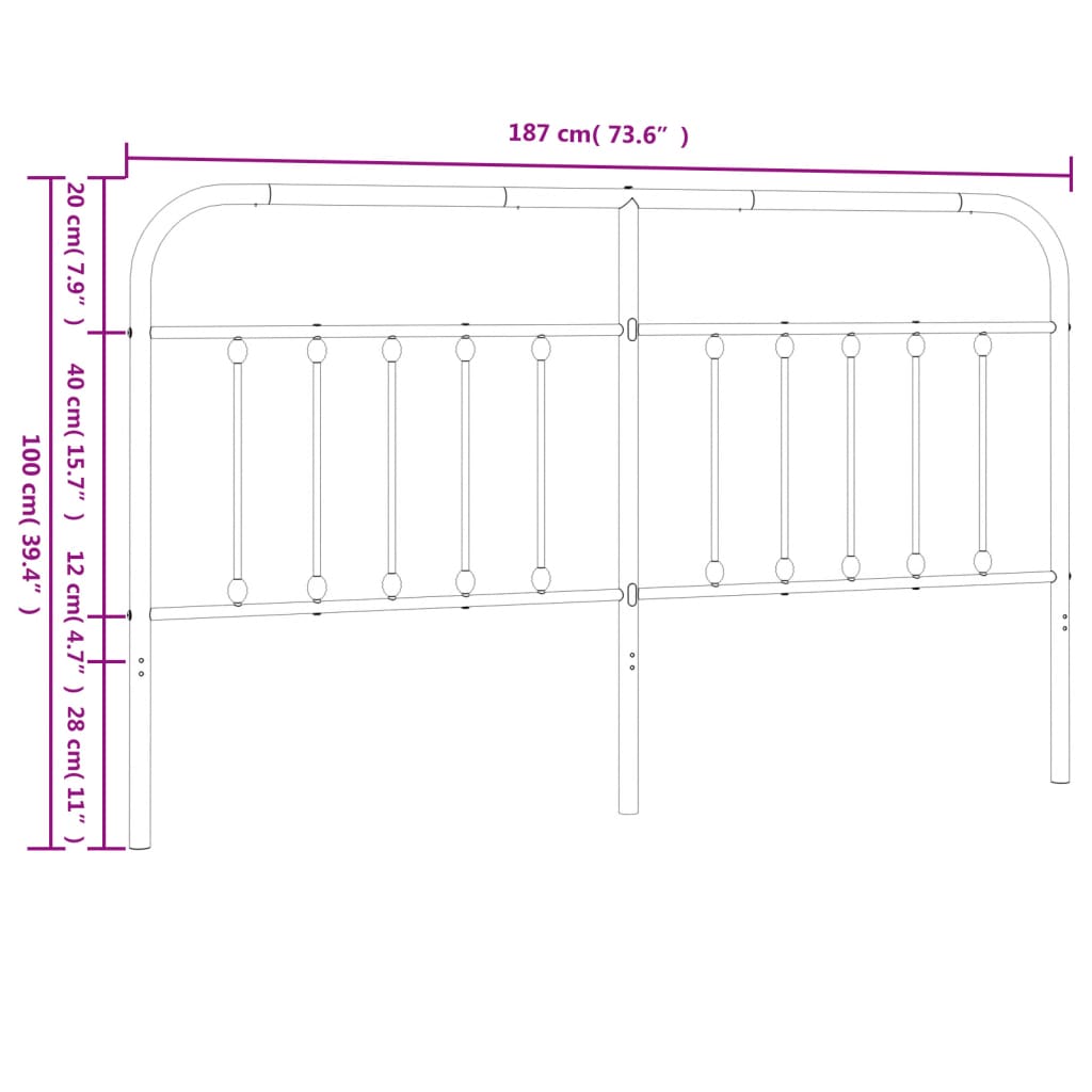 Hoofdbord metaal 120 cm