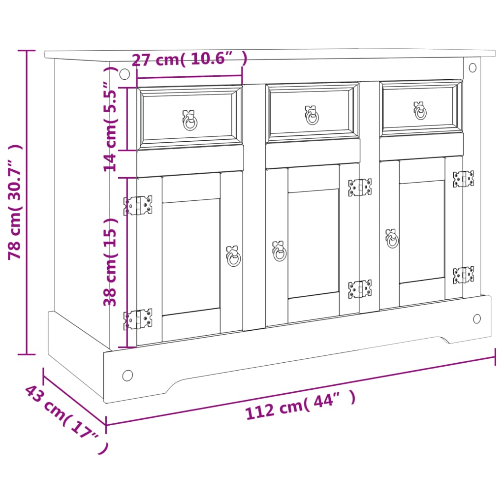 Dressoir Corona 112x43x78 cm massief Mexicaans grenenhout