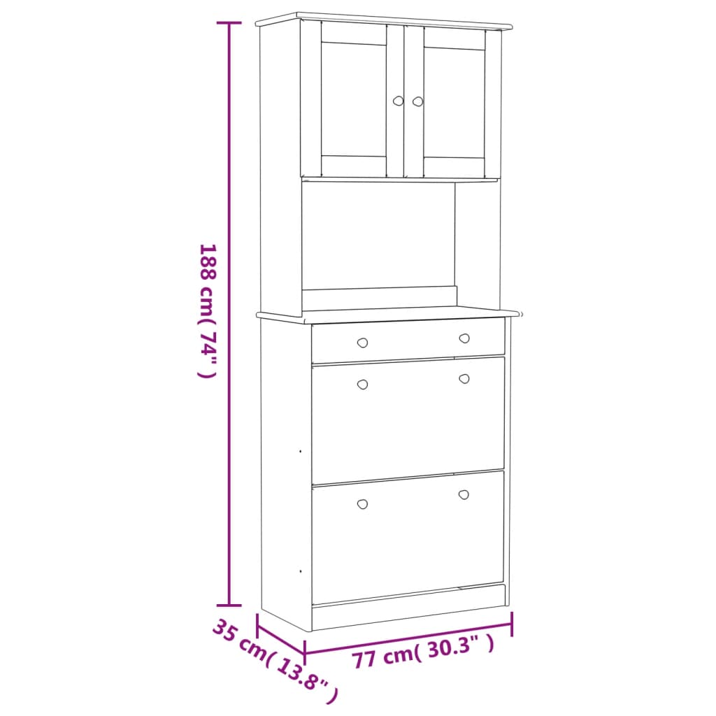 Hoge kast ALTA 77x35x188 cm massief grenenhout