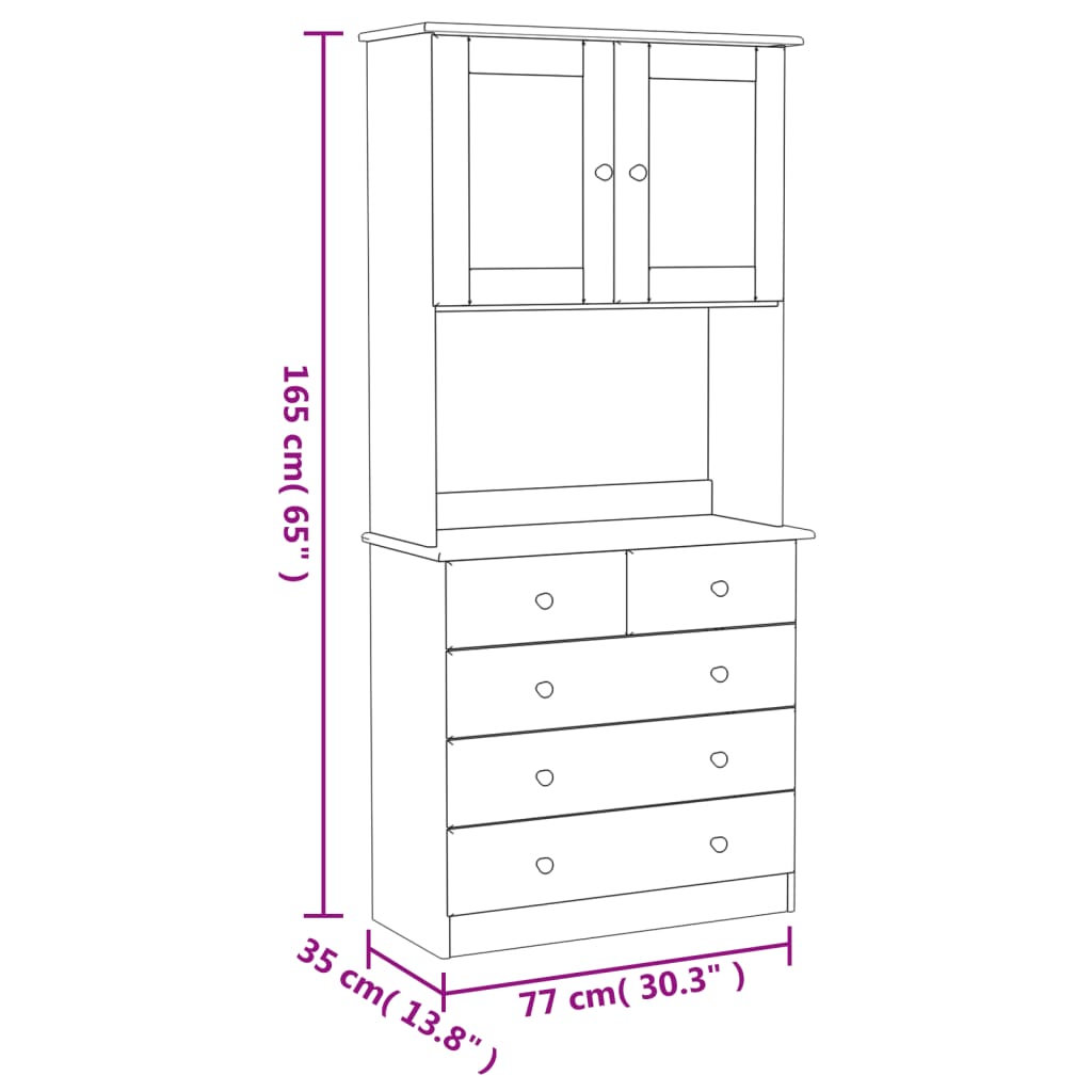 Hoge kast ALTA 77x35x165 cm massief grenenhout