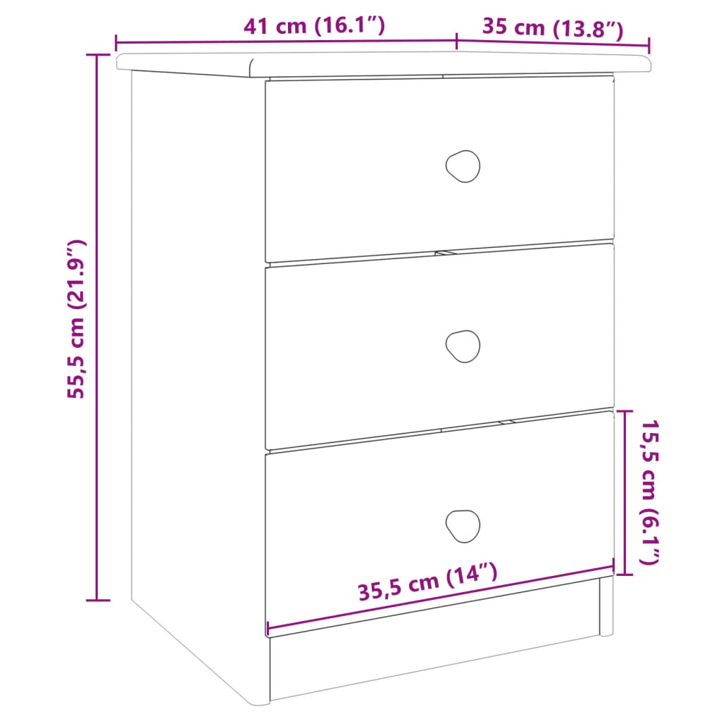 Nachtkastje ALTA 41x35x41 cm massief grenenhout