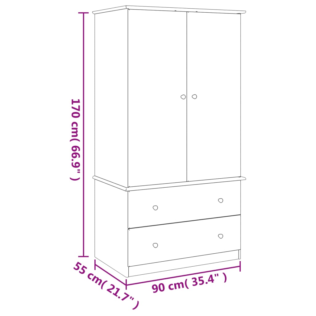 Kledingkast ALTA 90x55x170 cm massief grenenhout wit