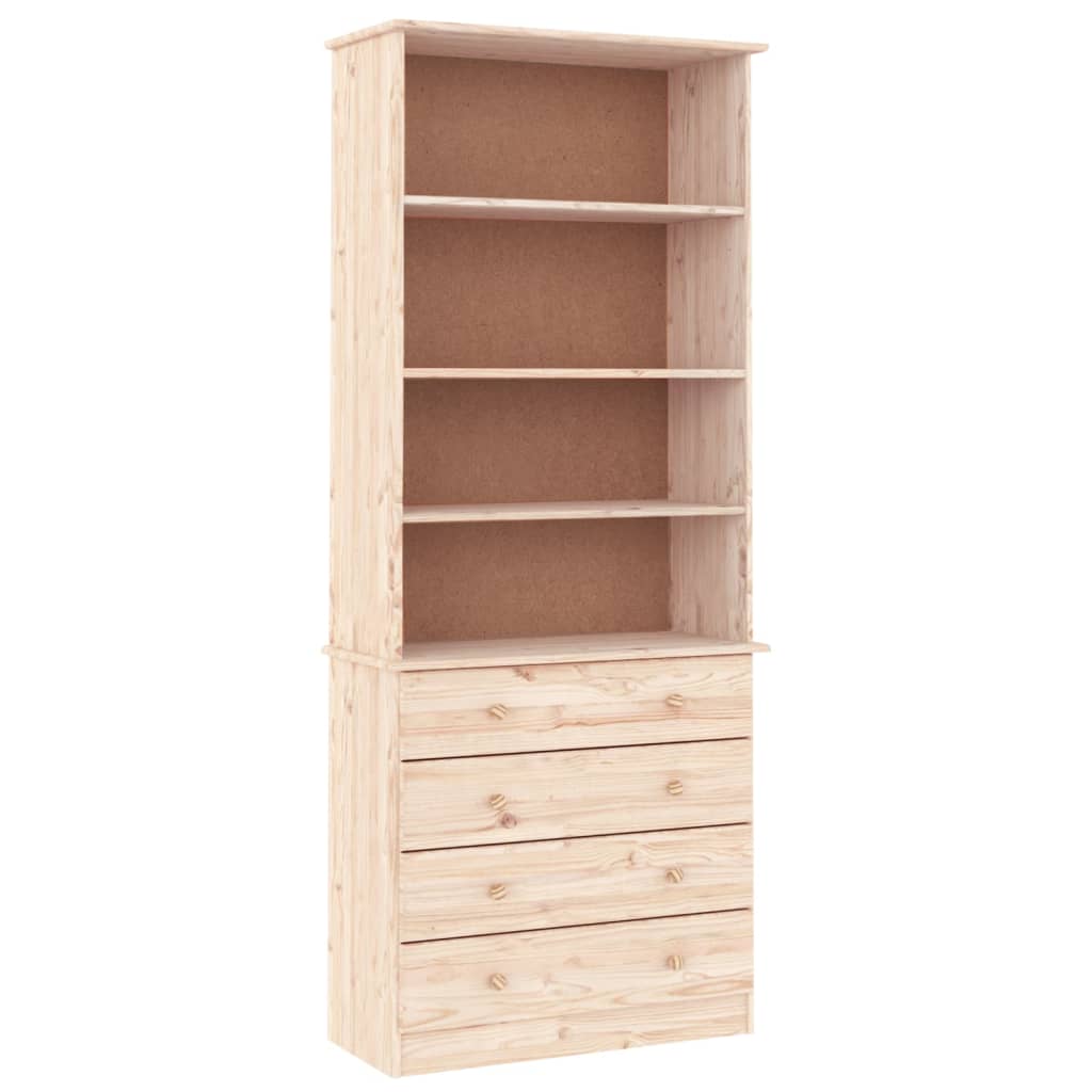 Boekenkast met lades ALTA 77x35x186,5 cm massief grenenhout