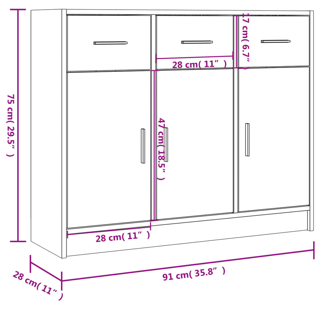 Dressoir 91x28x75 cm bewerkt hout eikenkleurig