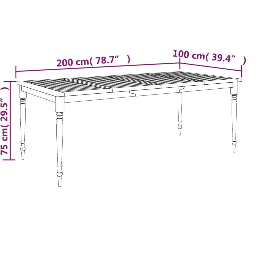 Tafel Batavia 200x100x75 cm massief teakhout