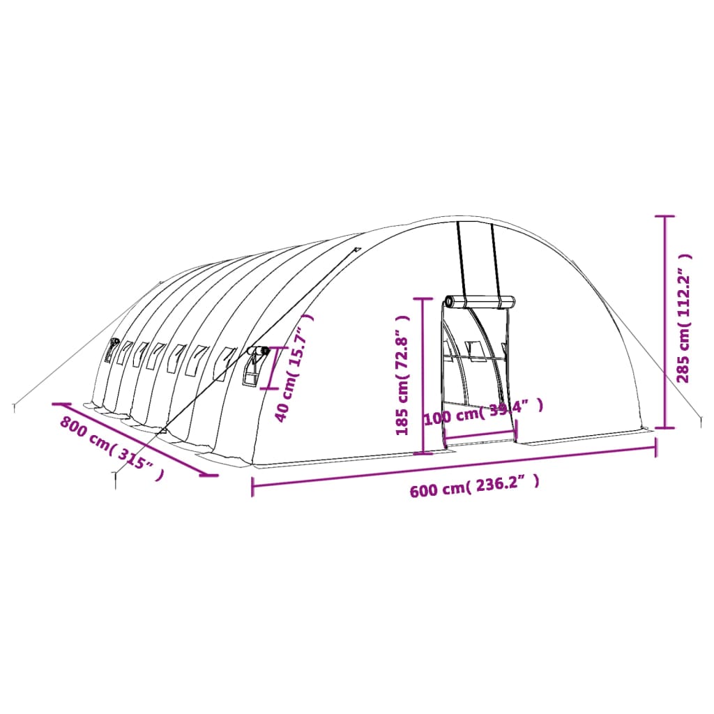 Tuinkas met stalen frame 132 m² 22x6x2,85 m