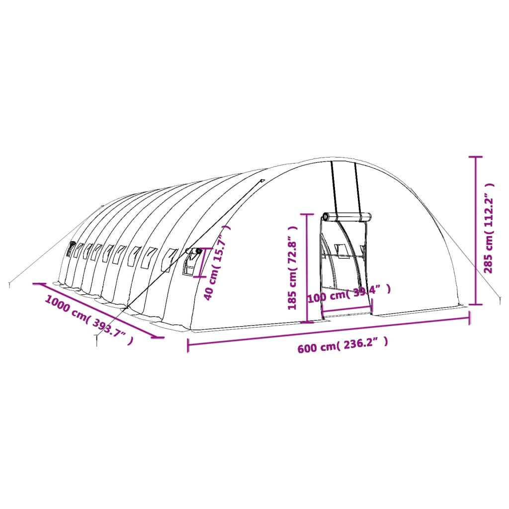 Tuinkas met stalen frame 132 m² 22x6x2,85 m