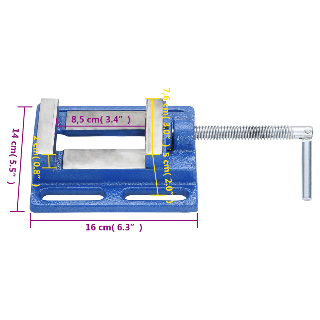 Bankschroef voor kolomboormachine 100 mm gietijzer blauw