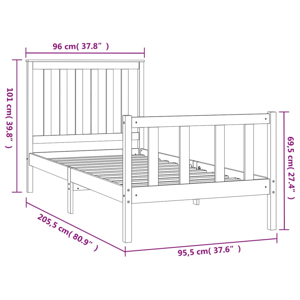 Bedframe met hoofdbord massief grenenhout 200x200 cm