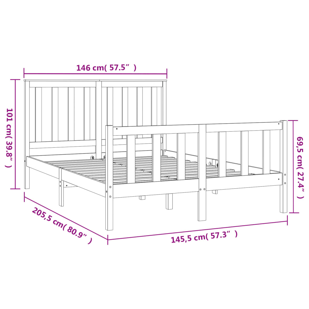 Bedframe met hoofdbord massief grenenhout 200x200 cm