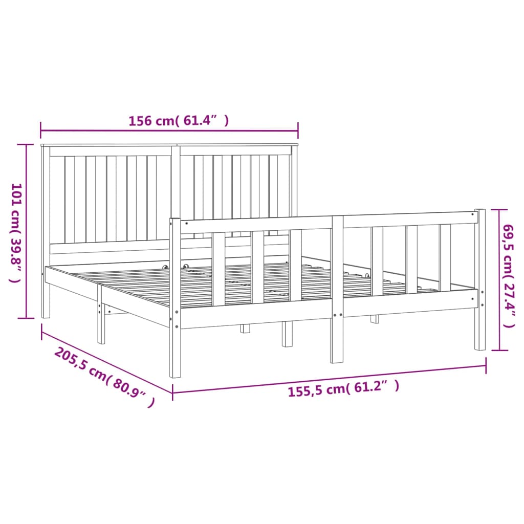 Bedframe met hoofdbord grenenhout 120x200 cm