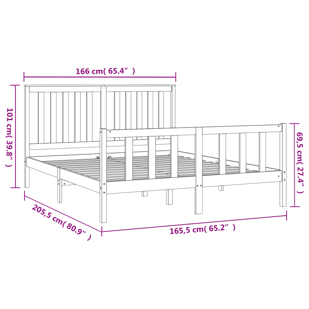 Bedframe met hoofdbord massief grenenhout 200x200 cm