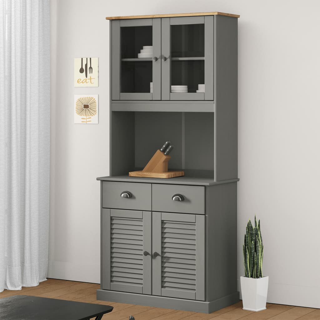 Hoge kast VIGO 78x40x175 cm massief grenenhout grijs