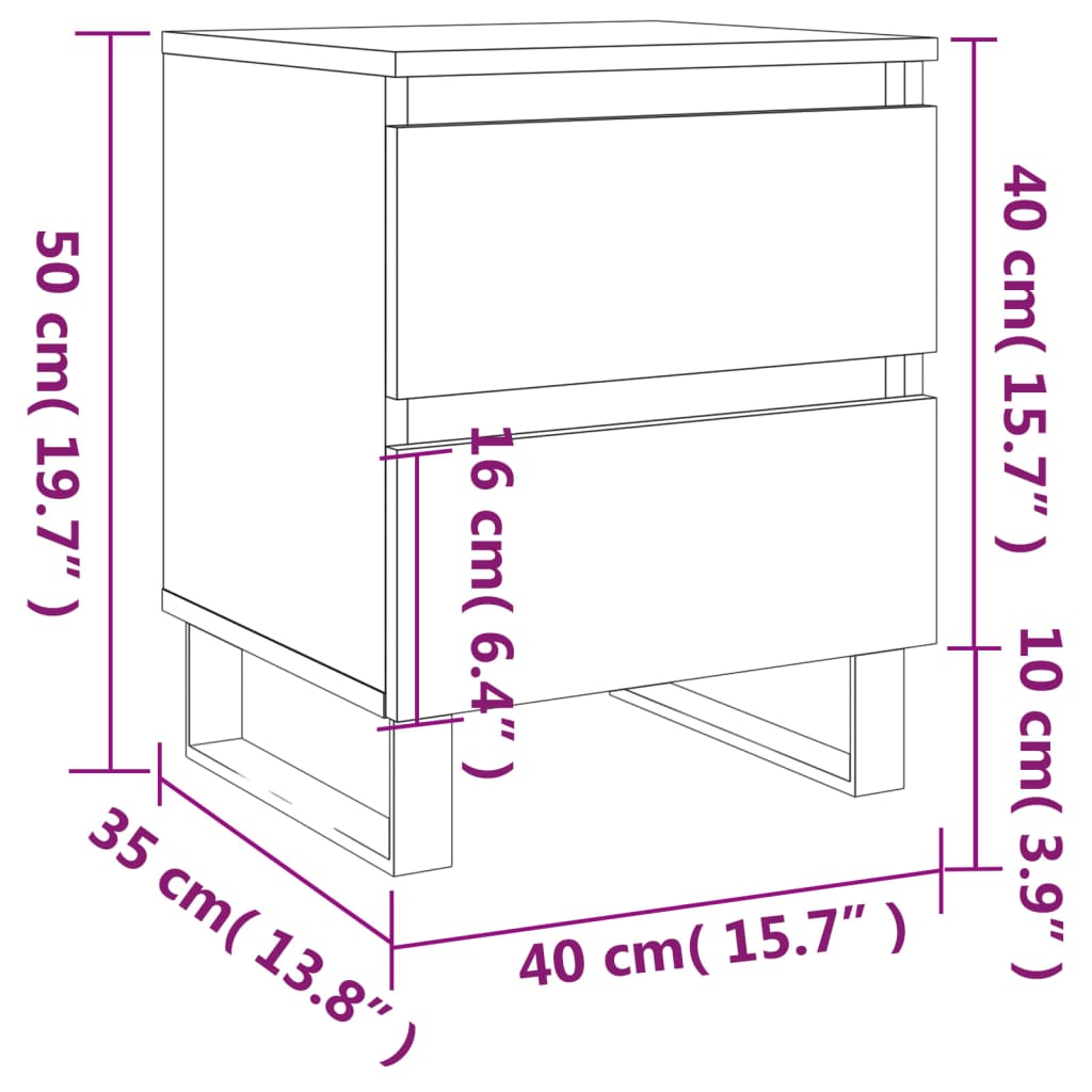 Nachtkastjes 2 st 40x35x50 cm bewerkt hout