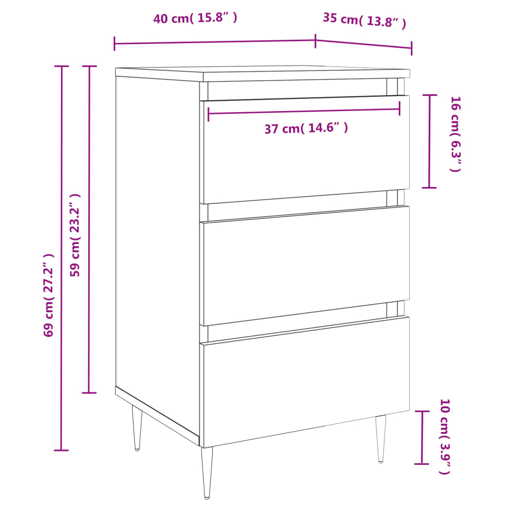 Nachtkastjes 2 st 40x35x69 cm bewerkt hout eikenkleurig