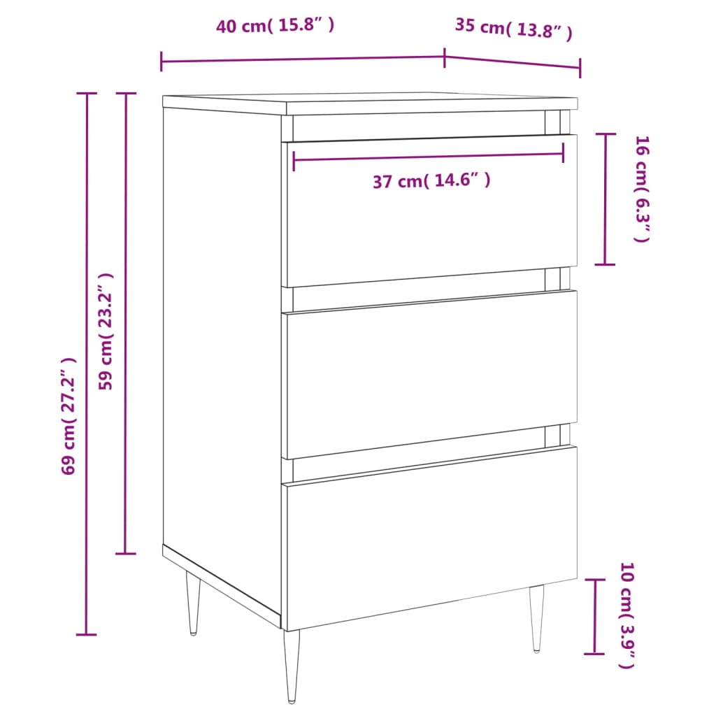 Nachtkastjes 2 st 40x35x69 cm bewerkt hout eikenkleurig