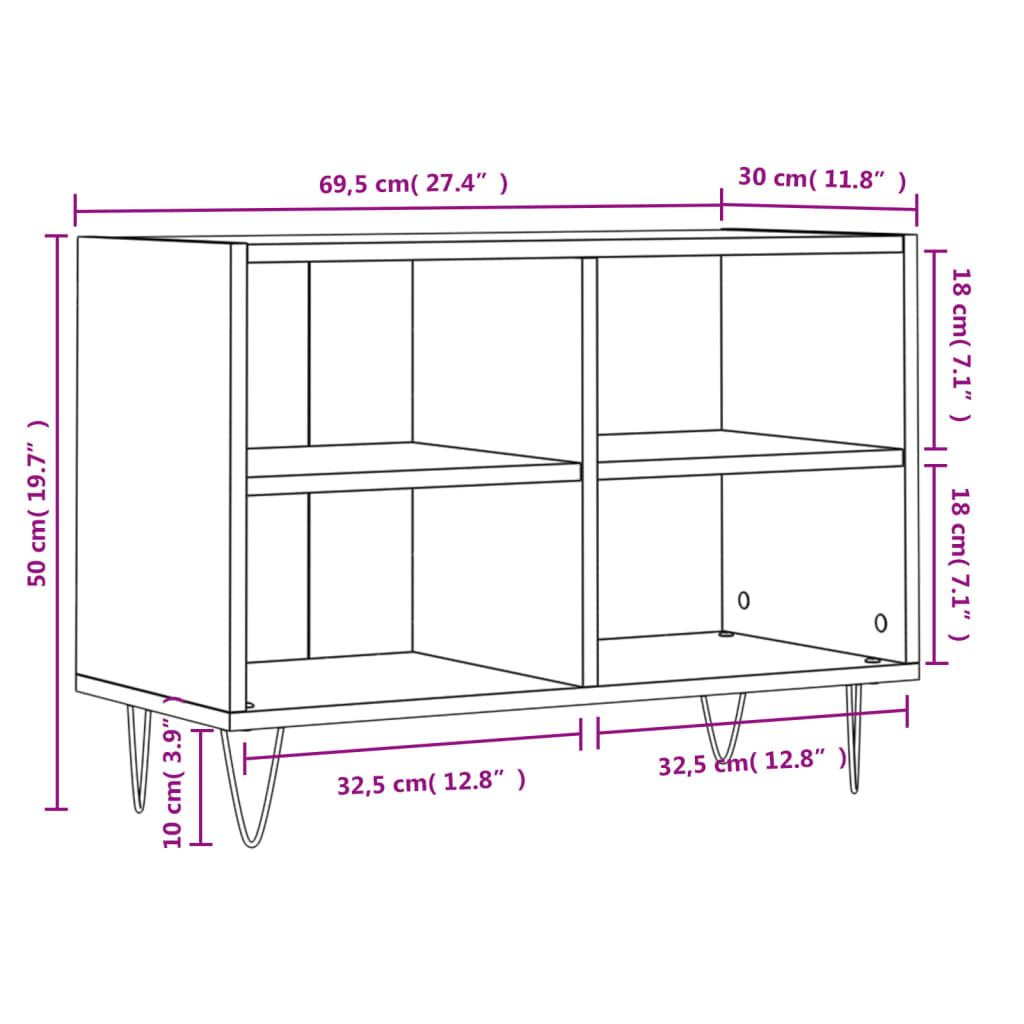 Tv-meubel 69,5x30x50 cm bewerkt hout eikenkleurig