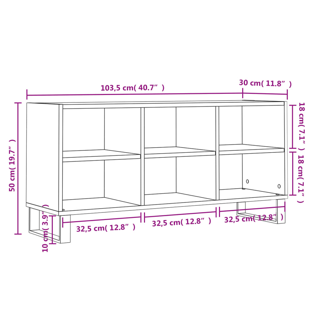 Tv-meubel 103,5x30x50 cm bewerkt hout eikenkleurig