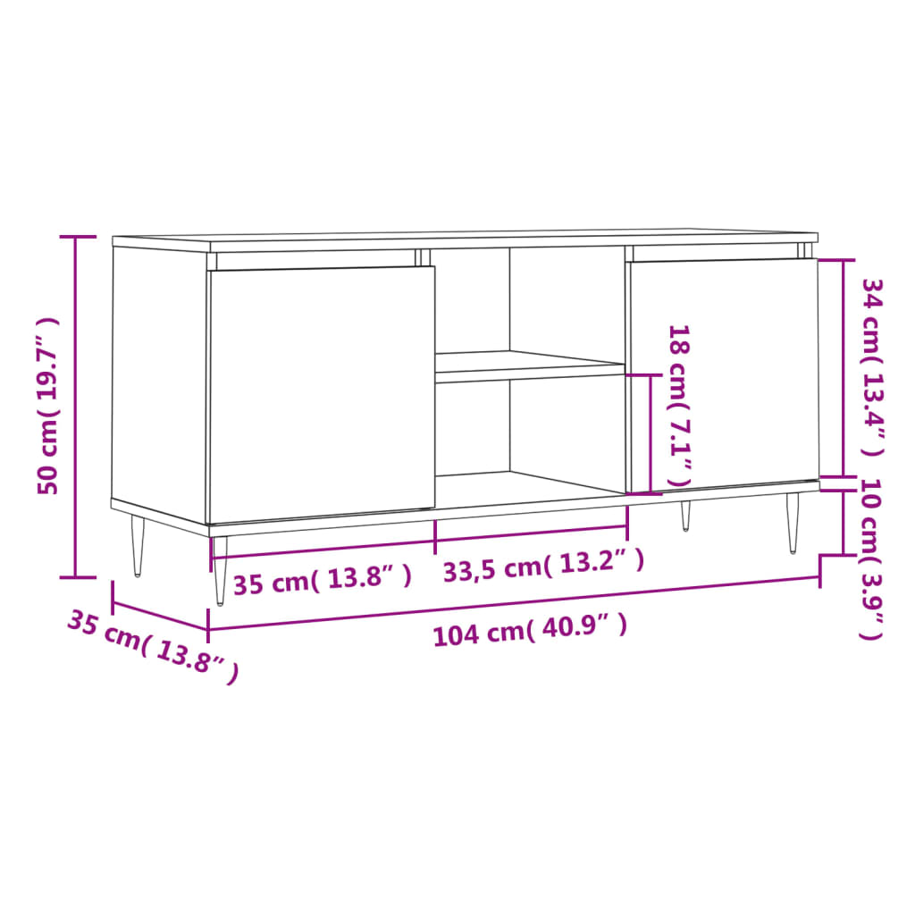 Tv-meubel 104x35x50 cm bewerkt hout bruin eikenkleur