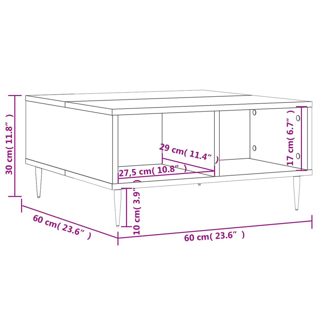 Salontafel 60x60x30 cm bewerkt hout