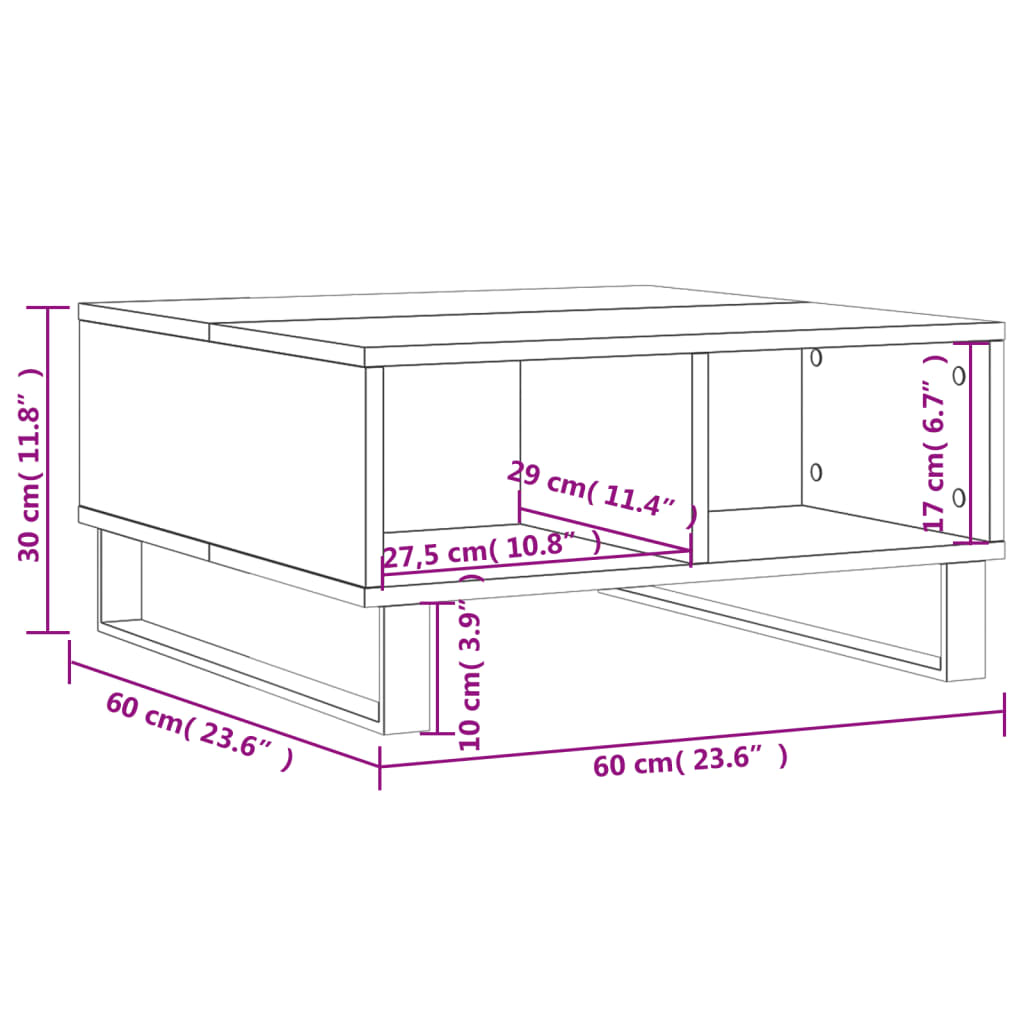 Salontafel 60x60x30 cm bewerkt hout