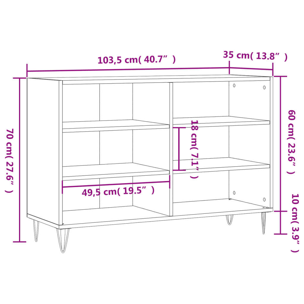 Dressoir 103,5x35x70 cm bewerkt hout