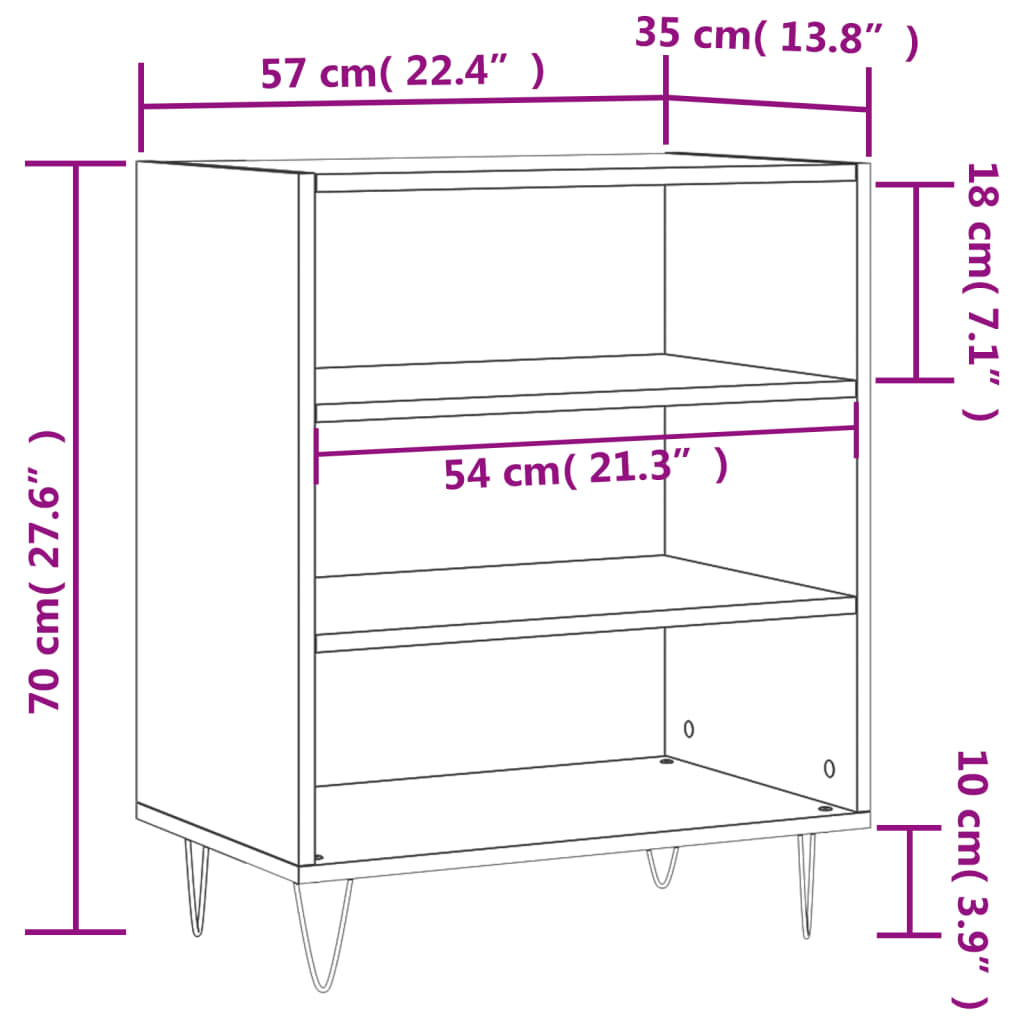 Dressoir 57x35x70 cm bewerkt hout bruin eikenkleur