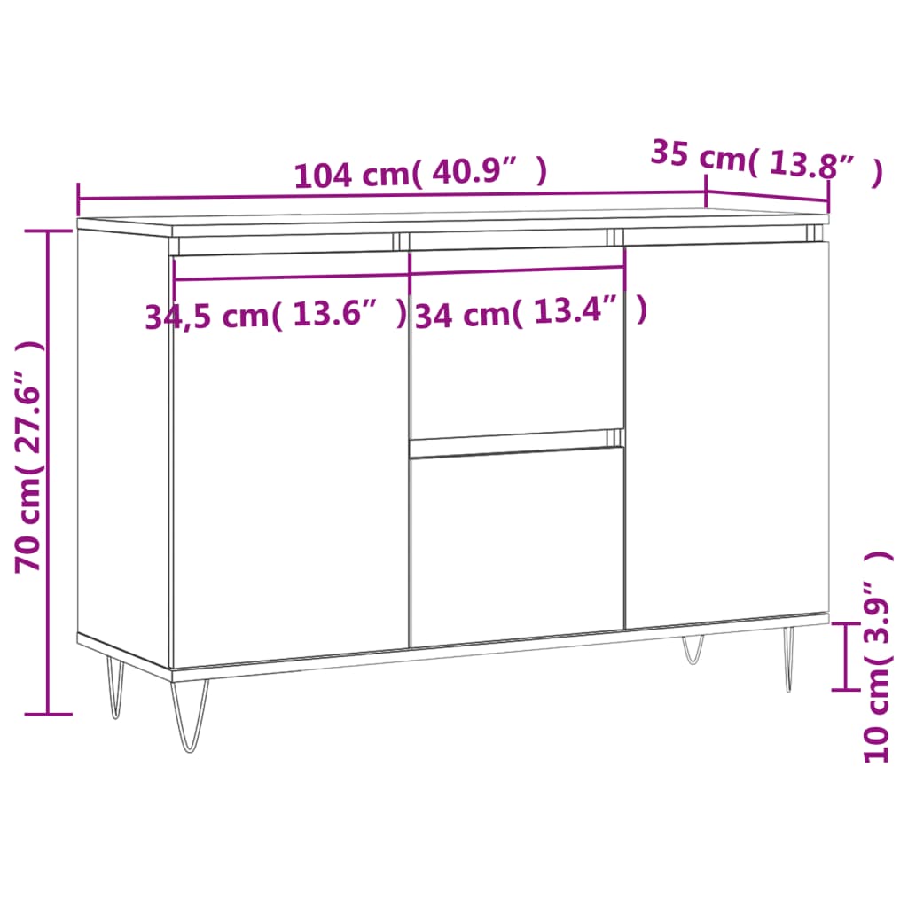 Dressoir 104x35x70 cm bewerkt hout eikenkleurig