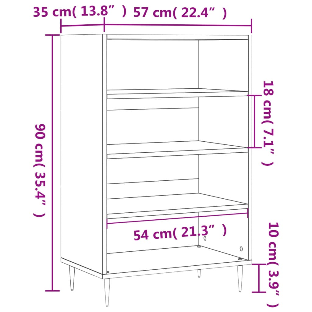 Hoge kast 57x35x90 cm bewerkt hout eikenkleurig