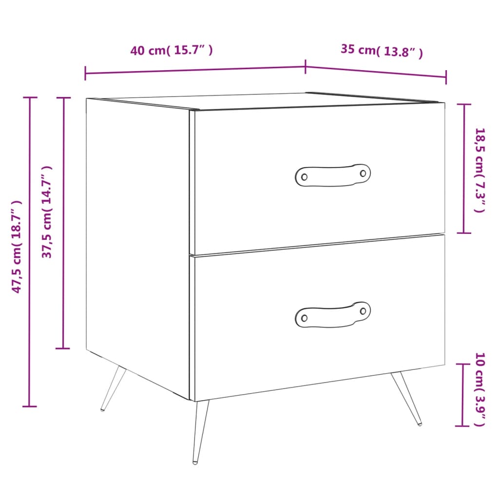 Nachtkastjes 2 st 40x35x47,5 cm bewerkt hout bruin eikenkleur