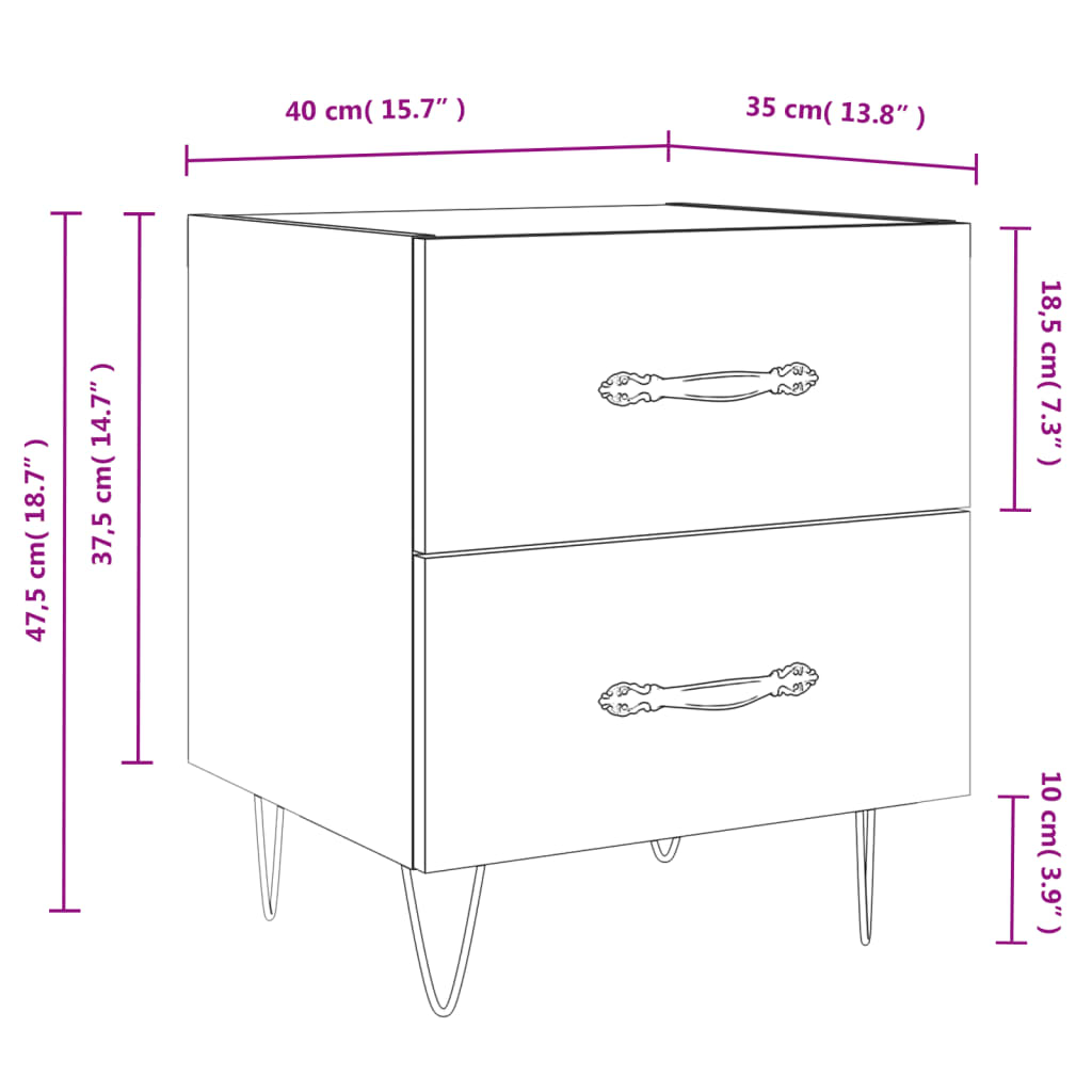 Nachtkastjes 2 st 40x35x47,5 cm bewerkt hout eikenkleur