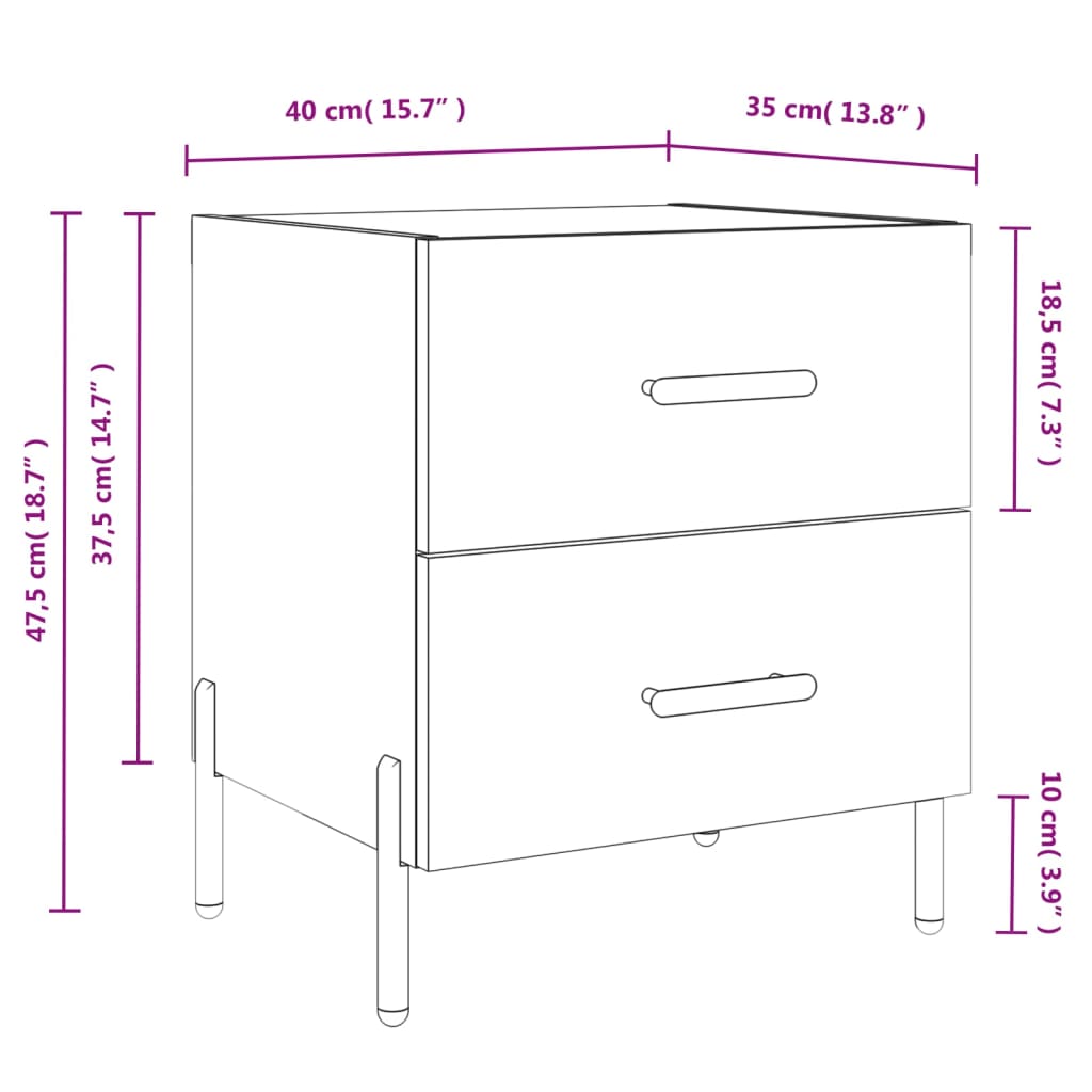 Nachtkastjes 2 st 40x35x47,5 cm bewerkt hout