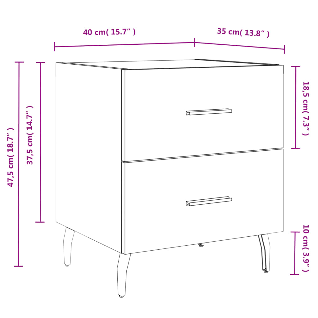 Nachtkastjes 2 st 40x35x47,5 cm bewerkt hout