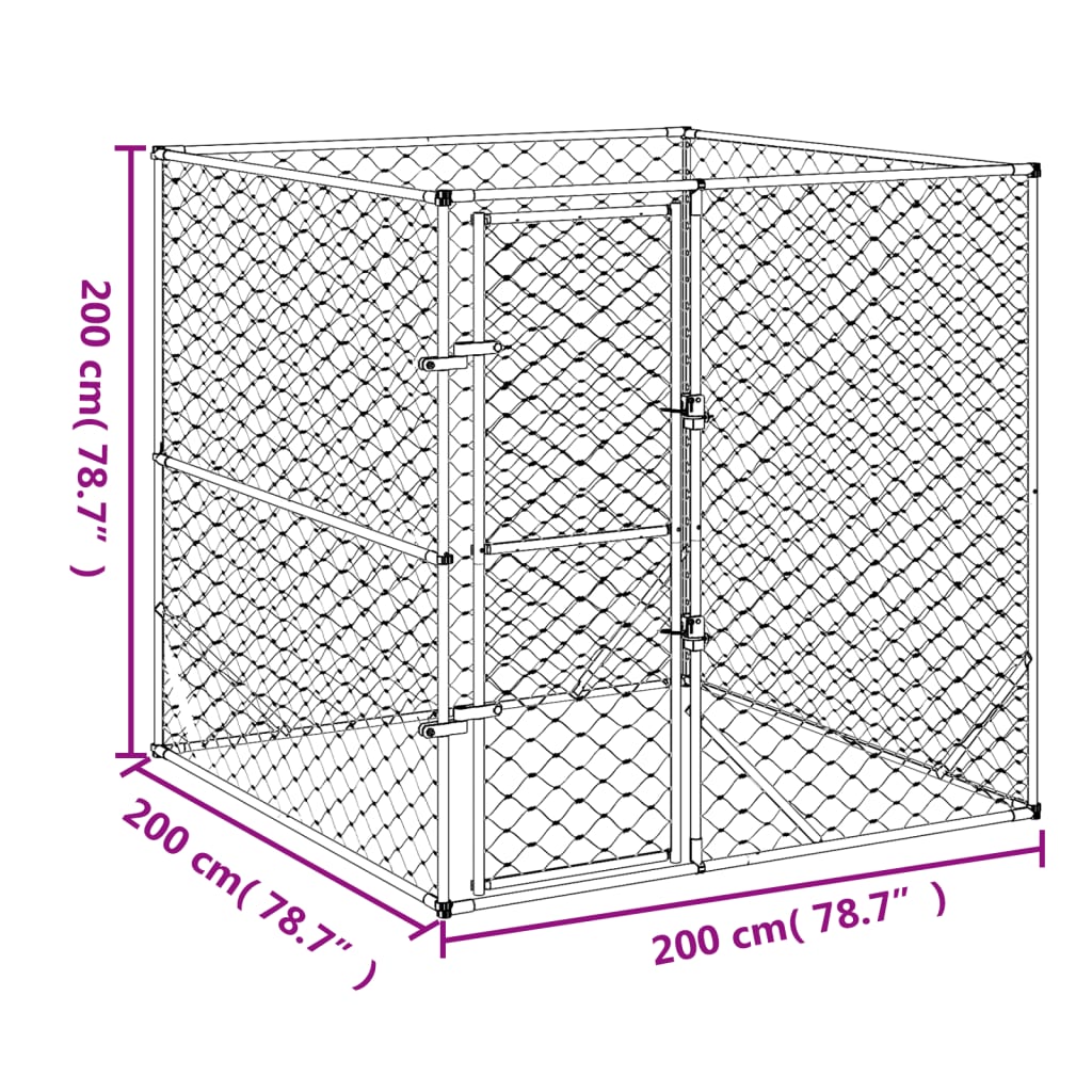 Hondenkennel voor buiten 4x16x2 m gegalvaniseerd staal zilver