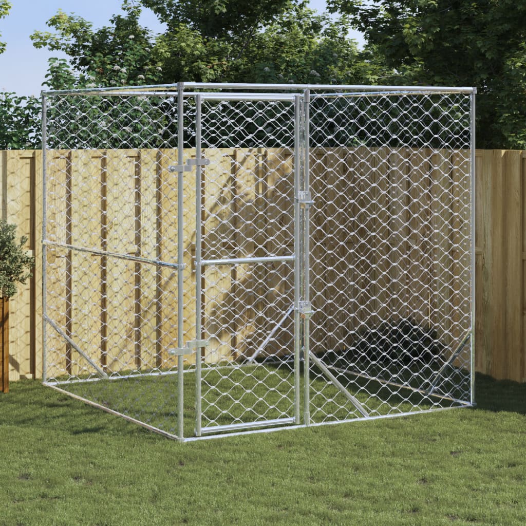 Hondenkennel voor buiten 4x16x2 m gegalvaniseerd staal zilver