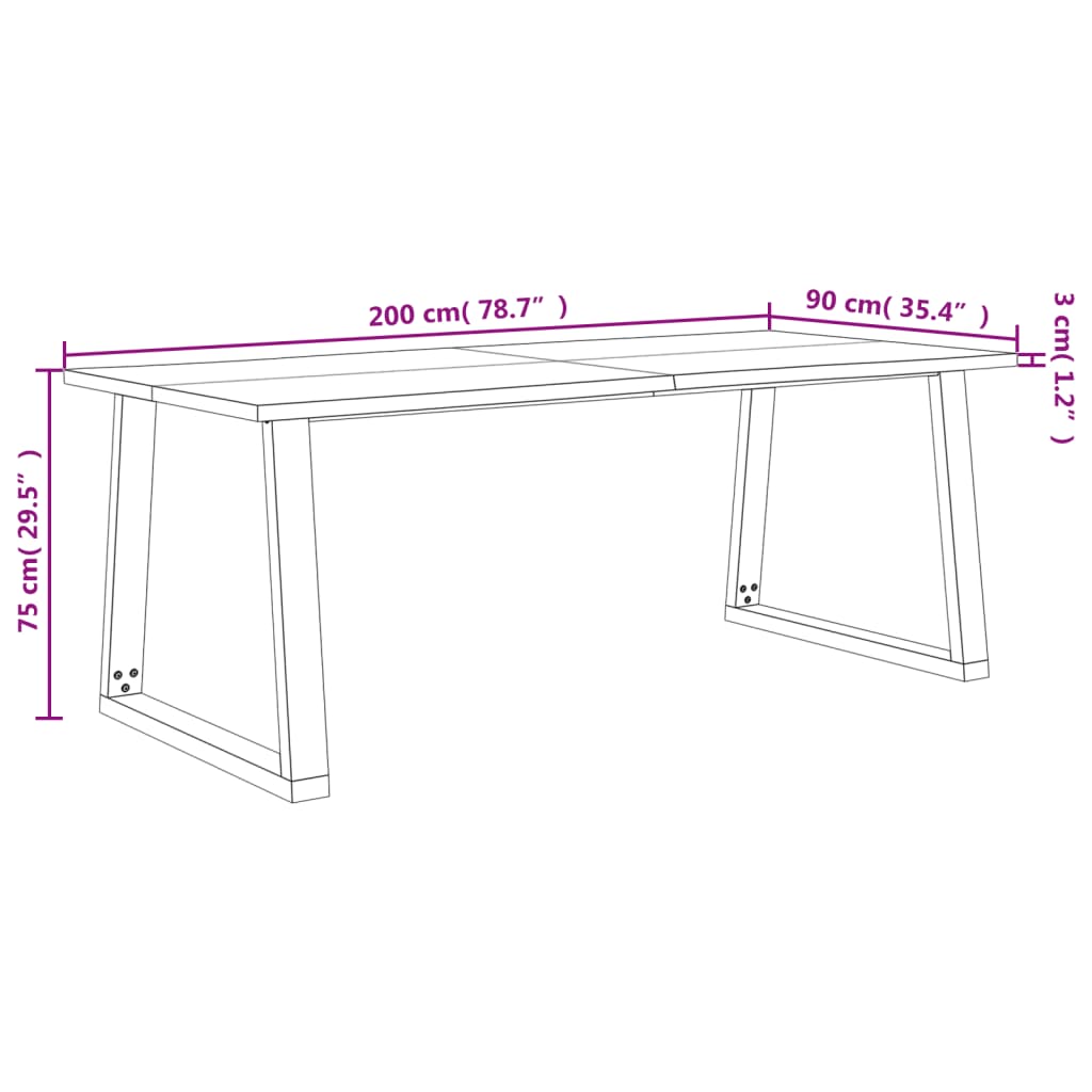 Eettafel met natuurlijke rand 180x90x75 cm massief acaciahout